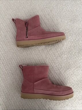 UGG Pink Suede Short Boots with Side Zip